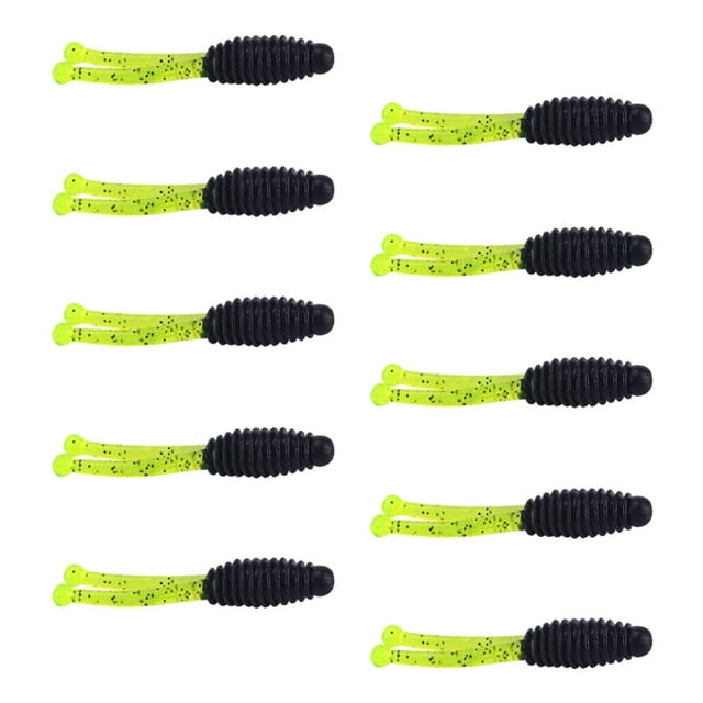 10 señuelos de pesca blandos, duraderos, tipo gusano, cebos de natación, cebos blandos artificiales. verde y negro