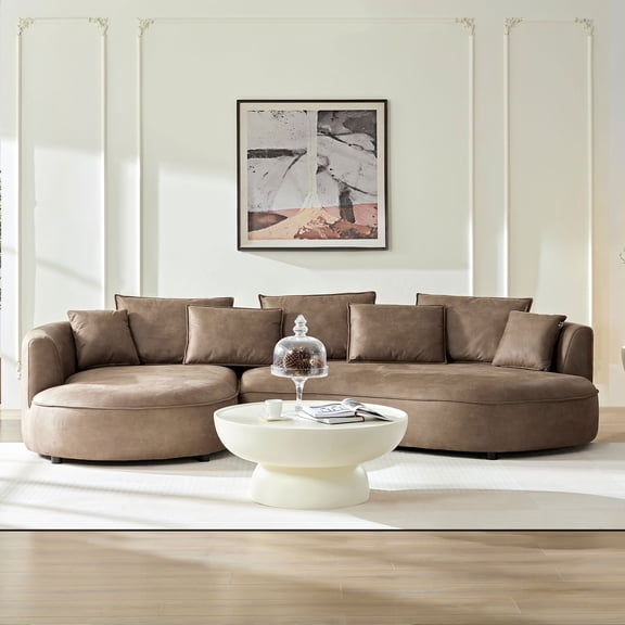 128.74 Inch Modern Sectional Curved Sofa Couch for Living Room,Leathaire Upholstered 5-Seat Sofa Couch, Technology Cloth Couch Set for Apartment Office,Brown