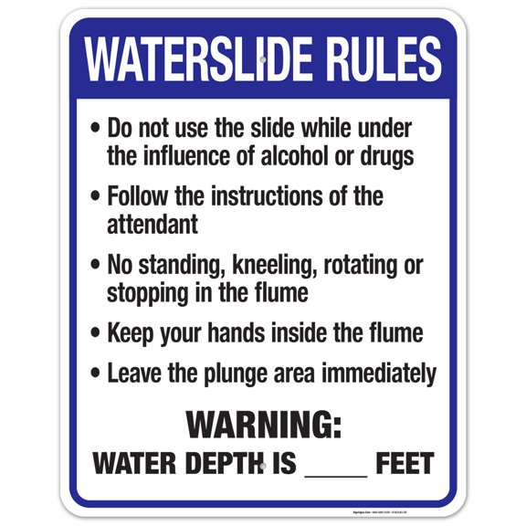 Wisconsin Waterslide Rules Sign, Complies With State Of Wisconsin Pool Safety Code, 24x30 Aluminum