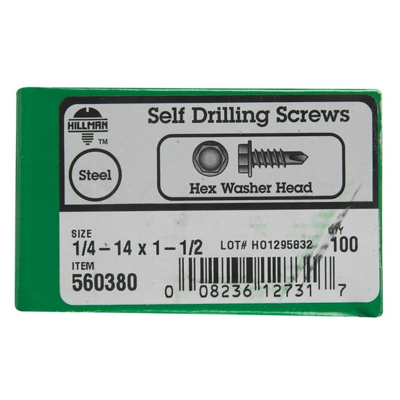 Hillman Self-Drilling Sheet Metal Screw Hex Washer Head - 100 Pack, 1/4-14 x 1.5 In