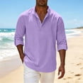 thumbnail image 6 of SAWOBUUN Mens Linen Henley Shirts Long Sleeve Breathable Pullover Top Loose Fit Casual Beach Vacation T-Shirt, 6 of 9