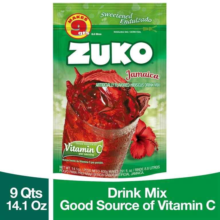 Zuko Jamaica Drink Mix Bag, 14.1 oz, Pack of 6, Fortified with