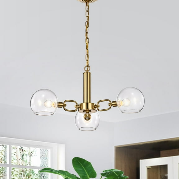 Warehouse of Tiffany HM158/3 Andres 27 in. 3-Light Indoor Gold Finish Chandelier with Light Kit