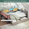 thumbnail image 5 of Full Corner Bed Frame with Bookcase Storage & Charging Station & Led Lights Farmhouse Daybed with Storage Shelves and Drawers, Full Size Metal Platform Bed Frame for Living Room Bedroom, Gray, 5 of 9