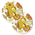 thumbnail image 1 of Letter R Floral Mustard & Green Set of 2 Cup Holder Car Coaster, 1 of 1