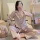 thumbnail image 1 of Pantalones de manga larga de primavera y otoño, cárdigan de seda de color liso, pijama de mujer con solapa, conjunto de ropa de hogar de seda de hielo, 1 of 5