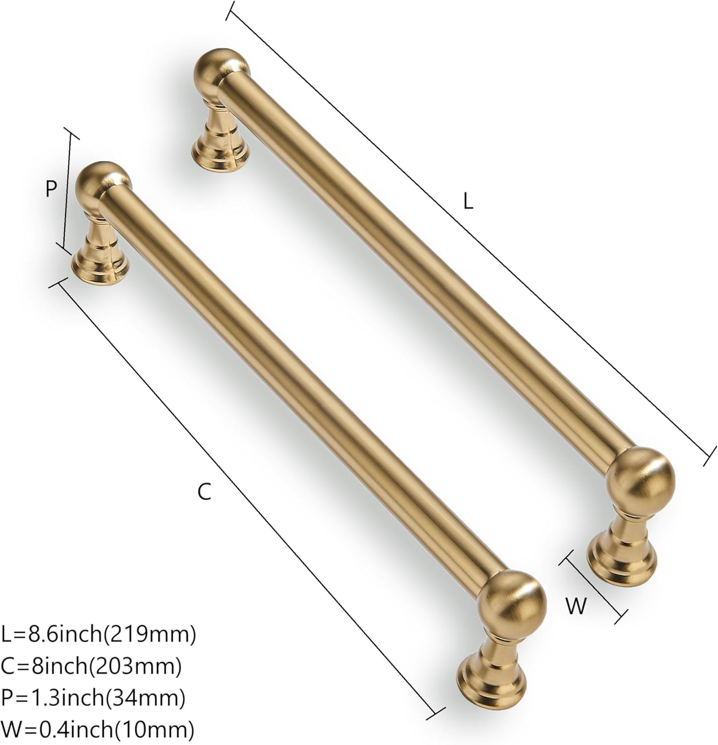 10 Pack 8 Inch Solid Kitchen Cabinet Handles Brushed Brass Heavy Duty Cabinet Pulls Satin Brass Drawer Pulls Cabinet Hardware Kitchen Handles for Cabinets Cupboard Handles