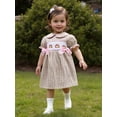 thumbnail image 4 of BemeyourBBs Toddler Baby Girl Thanksgiving Dress Outfit  Baby Girls Summer Fall Smocked Dress Clothes Cute Turkey Embroidery Puff Short Sleeve Doll Collar Plaid Giangham Dress, 4 of 8