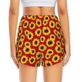 thumbnail image 4 of Xecao's Sunflowers On Red for a double-layer running short for women, perfect for gym, tennis, and more, featuring a convenient pocket., 4 of 9