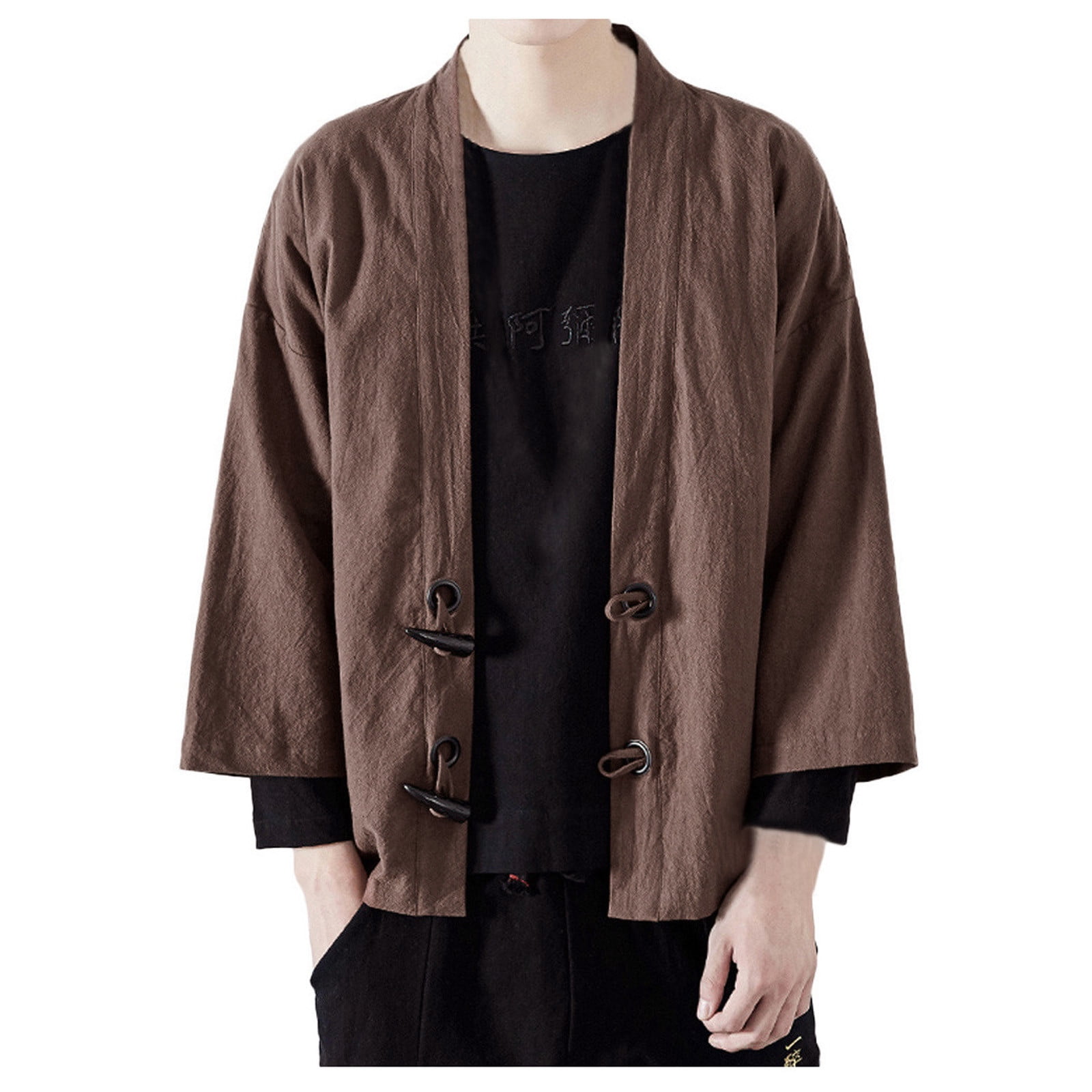 PRIJOUHE Men's Japanese Kimono Cardigan Jackets Casual Long Sleeve Open Front Coat Lightweight Yukata Outwear 