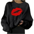 thumbnail image 2 of Winter POROPL Sweatshirt for Women Plus Size Long Sleeve Crew Neck Sweatshirt Printed Pullover Tops Black XL, 2 of 6