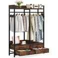 thumbnail image 4 of Fnova Clothes Rack with Shelf and Hanging Rod, 4 Drawers Freestanding Closet Organizer, Heavy Duty Industrial Hall Tree Garments Rack for Small Space, Bedroom, Brown, 4 of 8