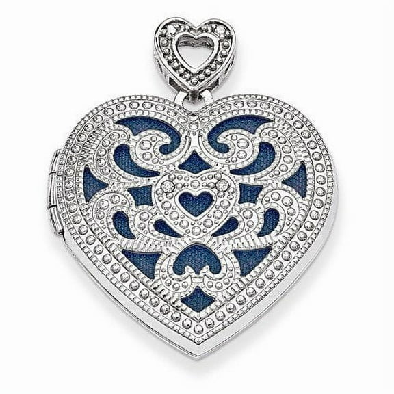 Sterling Silver Vintage Heart Locket W/ Diamond - 1 Inch X 1 Inch Solid Sterling Silver