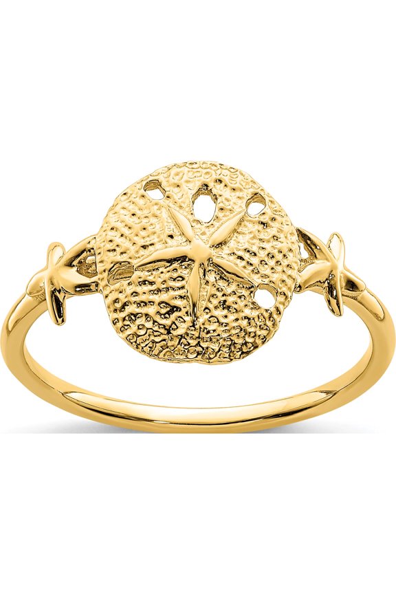14K Yellow Gold Polished Sand Dollar Ring (Size 7) Made In United States d4730