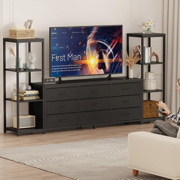 Large TV Stand with Drawers & Bookshelves, Entertainment Center with Storage, Modern Media TV Console for TVs Up to 75 Inches, Wall Unit TV Cabinet for Living Room