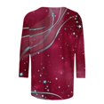 thumbnail image 4 of Charella Women's Casual 3/4 Sleeve T-Shirts Fashion Printed Crew Neck Tunic Tops Basic Tees Loose Fit Blouses (2XL, Red), 4 of 5