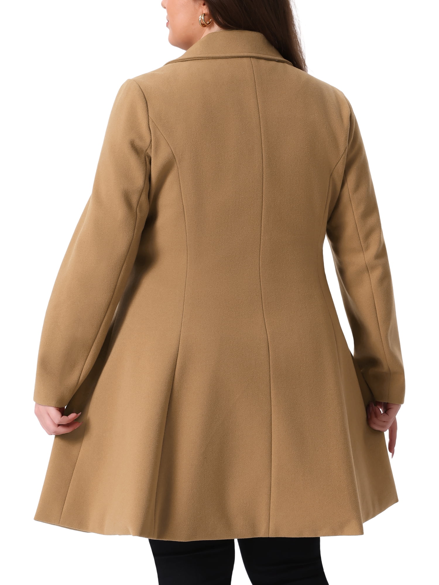 DARING DIVA Women's Plus Size Notch Lapel Double Breasted A Line Peacoat 1X Camel