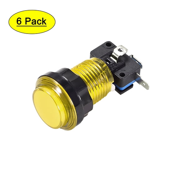 Game Push Button 33.5mm Round 12V LED Illuminated Push Button Switch with Micro switch Yellow 6pcs