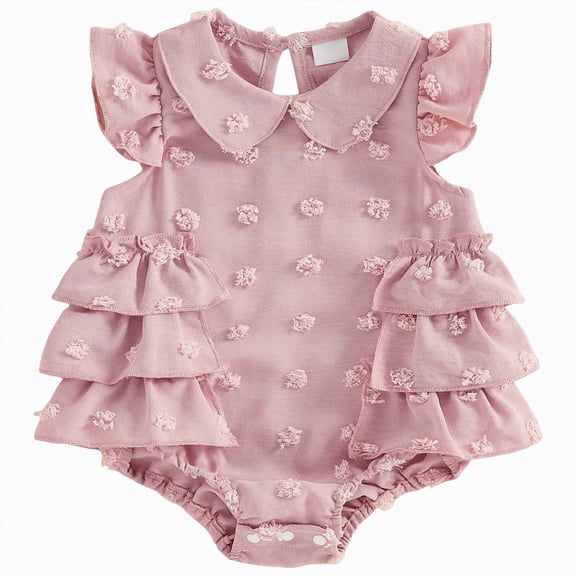 kpoplk Baby Girl Romper Short Sleeve Bubble Rompers Summer Clothes Plaid Print Embroidery Bow Bodysuit Tops Size 1-3 Months,Pink