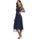 thumbnail image 2 of Vestido Largo de cóctel de Tul, Mangas Acampanadas, Cuello Bote, con Lentejuelas, para Mujer Azul oscuro M Azul oscuro M Xishao ropa, 2 of 2