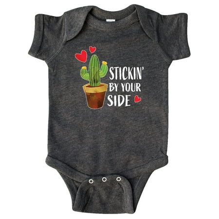 

Inktastic Valentines Day Stickin By Your Side with Cactus and Hearts Gift Baby Boy or Baby Girl Bodysuit