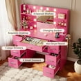 thumbnail image 6 of Furmax Drawers Mirror USB Power Outlet Vanity Desk Table Set Pink, 6 of 7