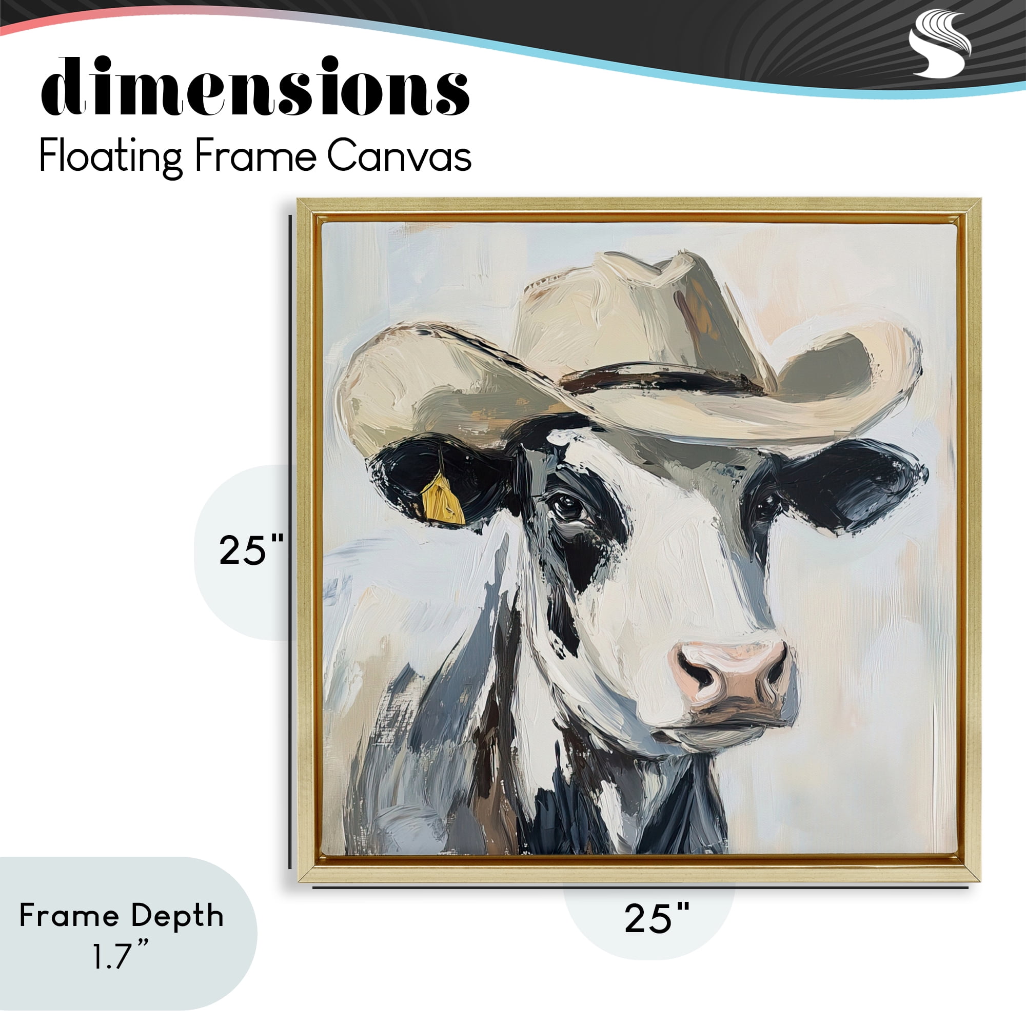 Stupell Industries Cowboy Carl Cow Gold Framed Floater Canvas Wall Art, design by Tina LeCour