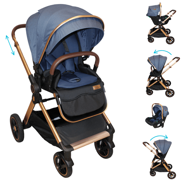 Carriola Lx Y Porta Bebé Plegable Mango Reversible Victoria azul