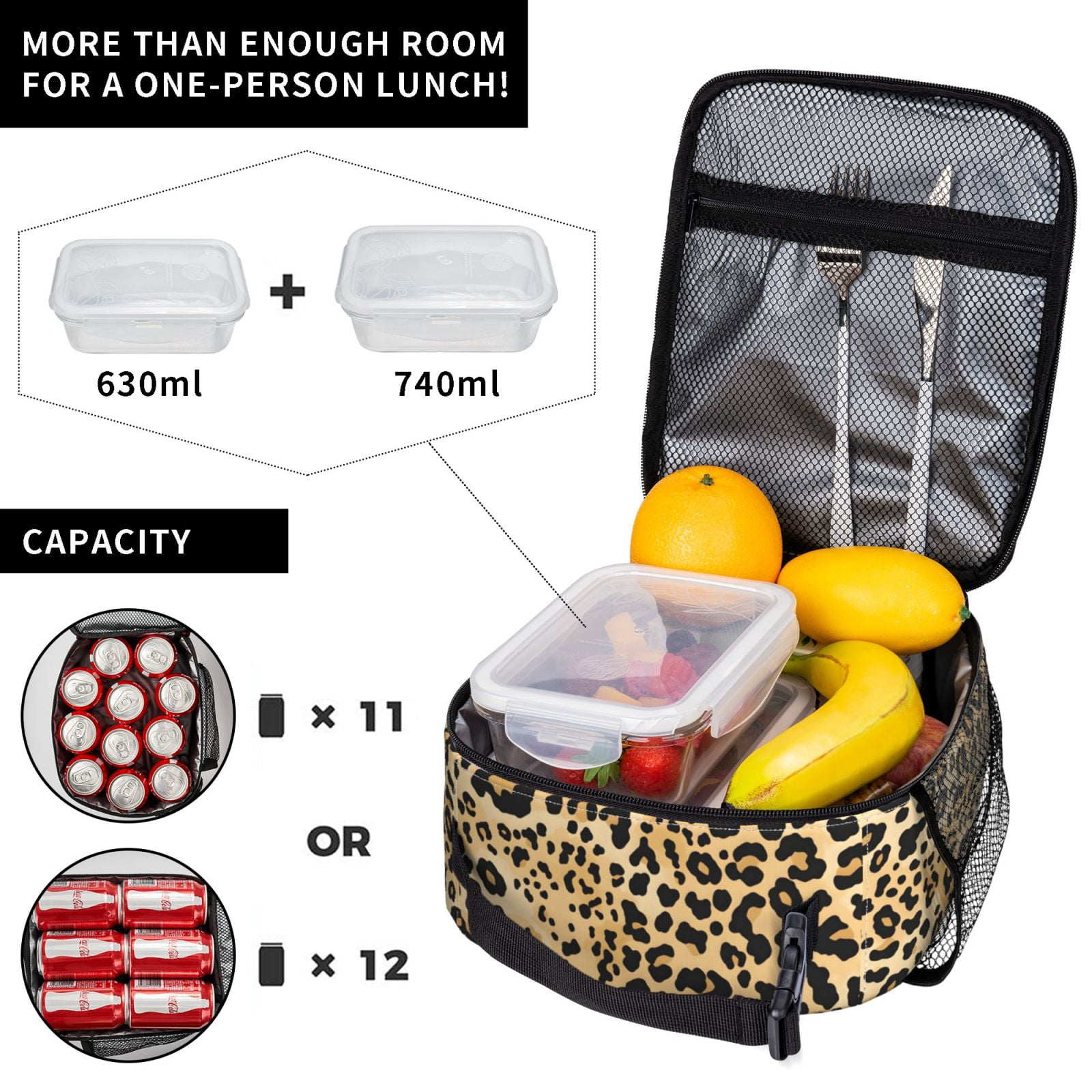 Lunch Bag For Women Men Insulated Portable Lunch Box Bento Box Office Picnic Travel Cooler Bag Leopard Print Pattern Background_1