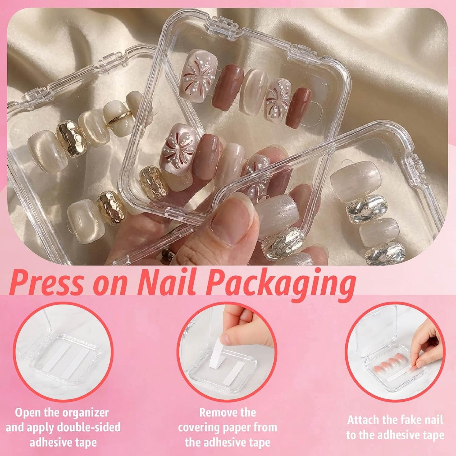 Clear Press   Storage Containers 12-Pack Stackable Cases, Press Ons  Packaging Organizer Case,  Tips and  Nails Display Box for Travel and Salon Use (Clear 02)