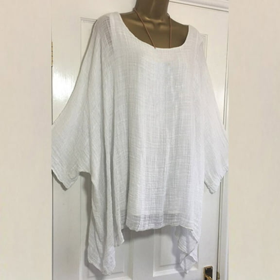 Fesfesfes Women Long Sleeve Tops O-Neck Short Sleeve T-Shirt Summer Solid Loose Blouse Tops