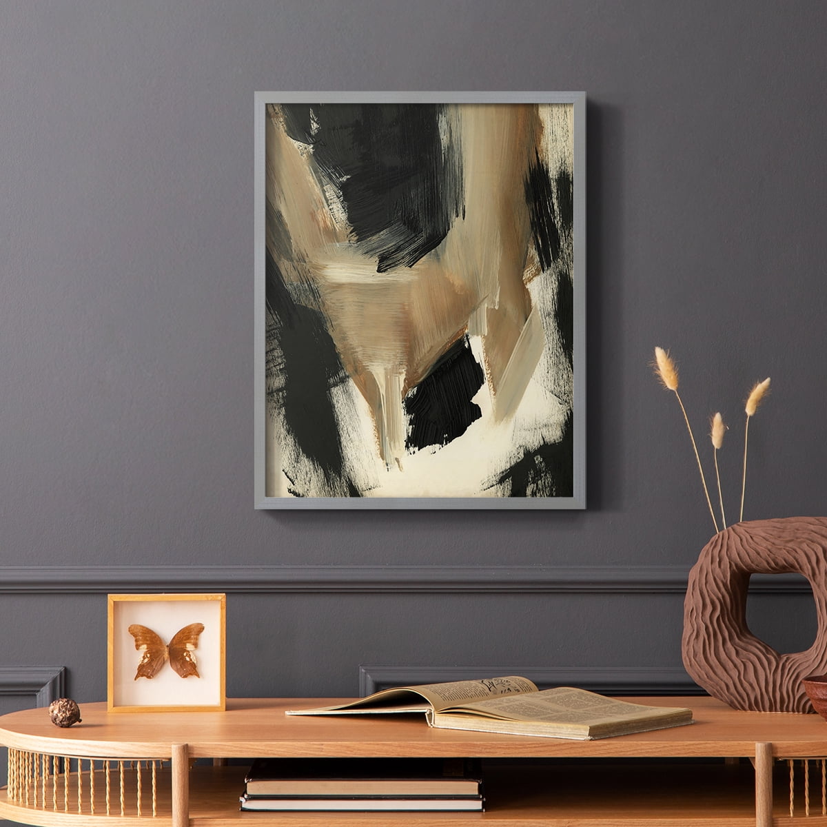 Baked Paintstrokes II Framed Print in Gray Solid Wood Framed Print No Nail Hanging