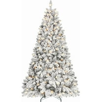 7ft Prelit Flocked Christmas Tree, Frosted Artificial Christmas Tree with 500UL Lights, Pine Cones & 1124 Tips, Auto Hinged Easy Setup Full Prelighted Fake Christmas Tree