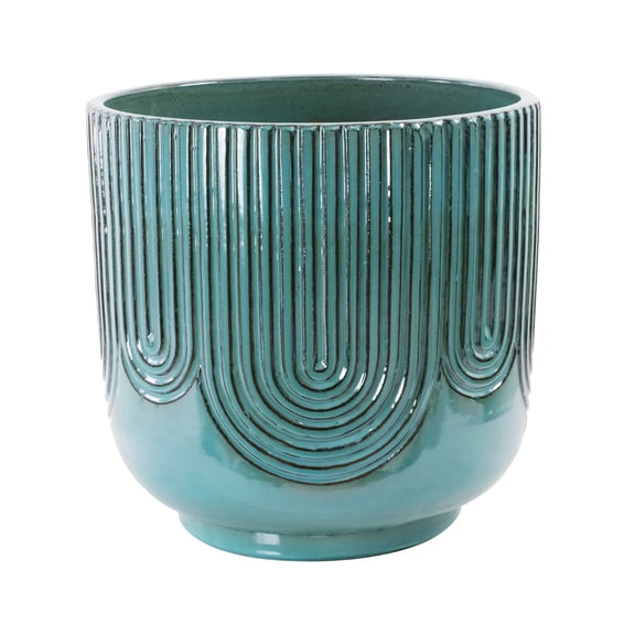 Beautiful 16" Soft Teal Pill Debossed Ceramic Planter by Drew Barrymore