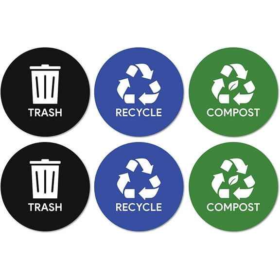 Sutter Signs Recycle, Trash, Compost Garbage Sticker Set for Offices, Businesses, & Events (2 Stickers of Each)