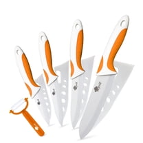 4-Piece Ceramic Knife Set with Sheath -Sharp White Blade Rust Proof Stain Resistant Kitchen Knives (5inch Utility Knife, 4inch Fruit Knife,3inch Paring Knife)