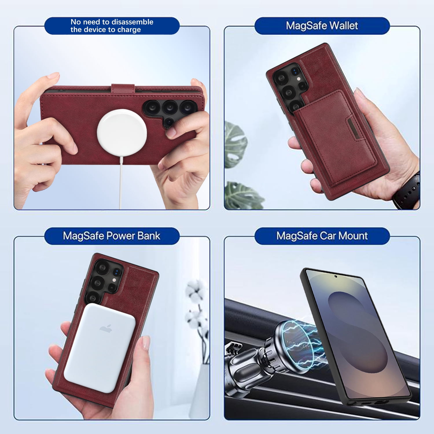 Dteck for Samsung Galaxy S24 Ultra Case Detachable Wallet Case with Card Holder, 3 in 1 PU Leather Flip Folio with RFID Blocking Stand Shockproof Phone Cover,Red