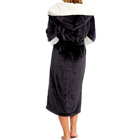 

Kironypik Women Bathrobe Flannel Warm Long Robe Waist Lace-up Pocket Nightgown for Autumn Winter Pink S Black 3XL