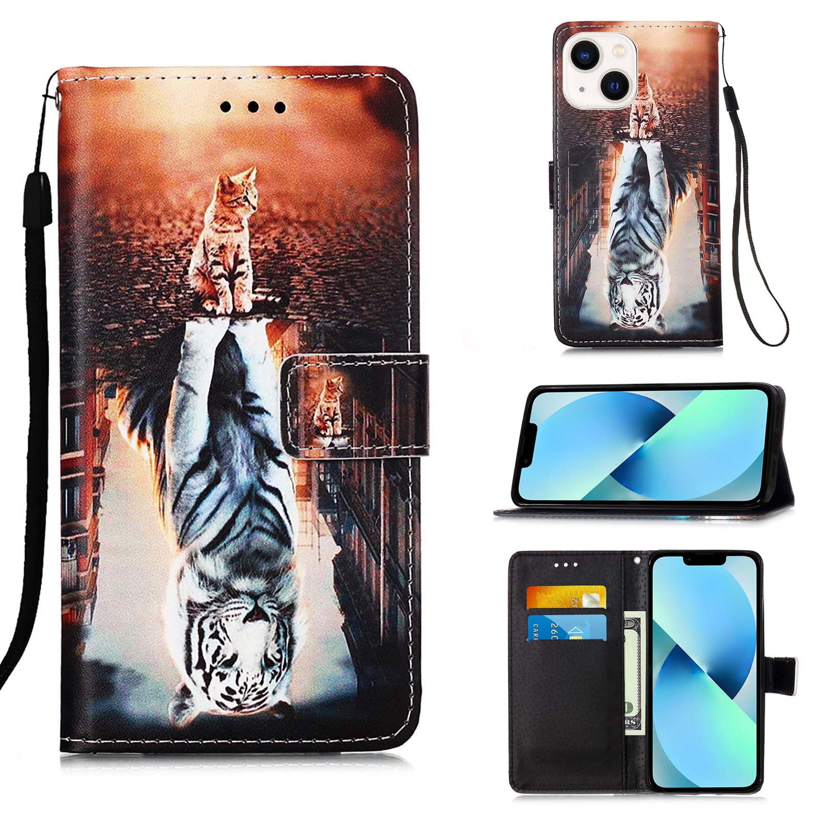 Case for iPhone 13 Pro, Folding Flip Leather Wallet Shockproof Protective  Cover with Card Slots Kickstand Magnetic Closure Cute Girls Women Cover,Cat  & Tiger - Walmart.com