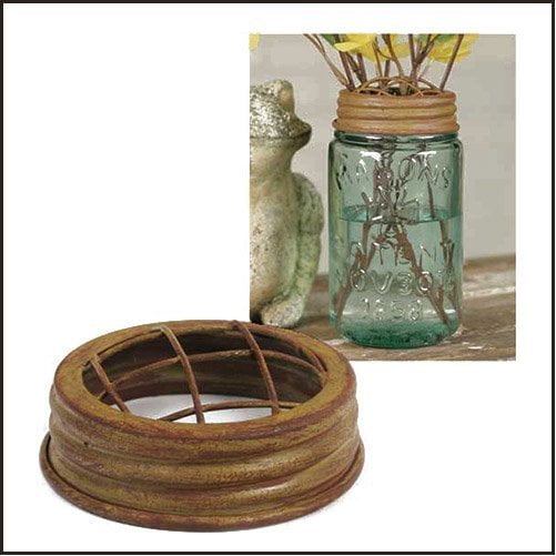 1 X Mason Jar Flower Frog Lid Antique Mustard Finish