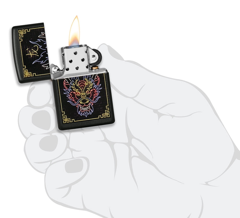 Zippo Neon Dragon Design Black Matte Pocket Lighter