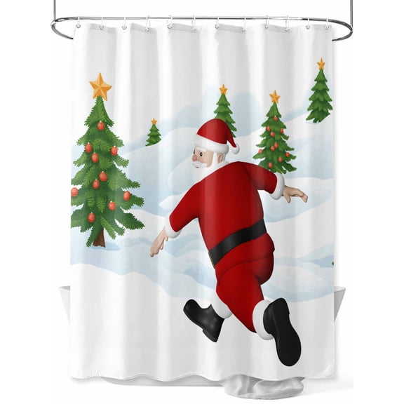 Red Christmas Santa Shower Curtain Set ,Waterproof Fabric Shower Curtains Xmas Tree Snowflake Shower Curtains for Bathroom,Bathroom Decor 36"x78"