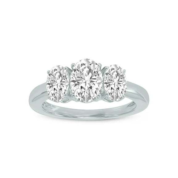 SZUL Women's 3/4 CTW Three Stone Oval Shape Lab Grown Diamond Ring in 14K White Gold
