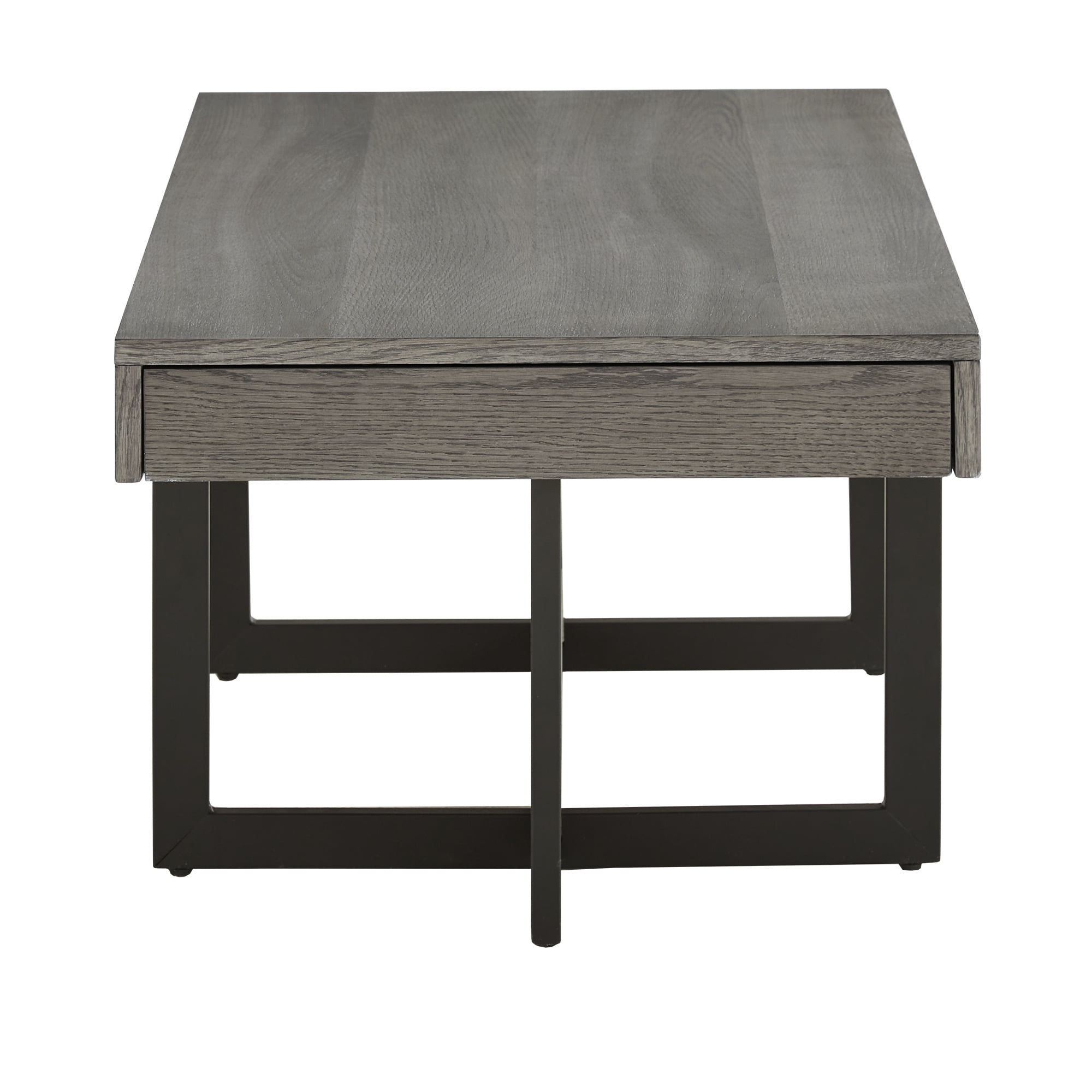Weston Home Nadian Modern Metal and Wood 2 Drawer Coffee Table, Gray