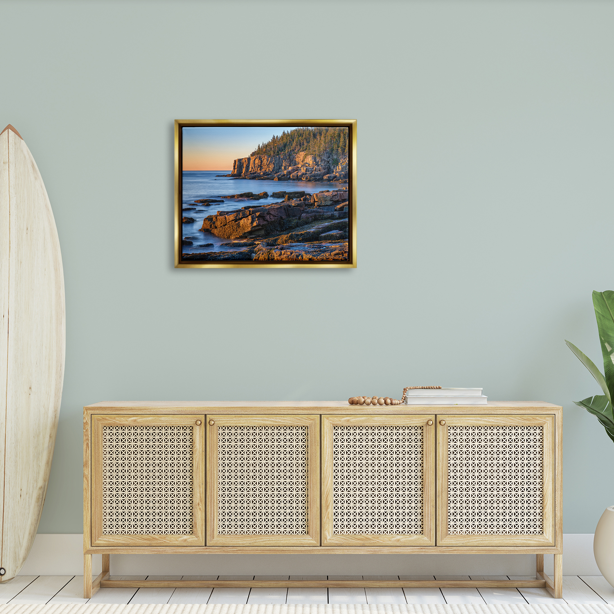 Stupell Rocky Cove Ocean Cliffs Landscape Photography Gold Floater Framed Art Print Wall Art