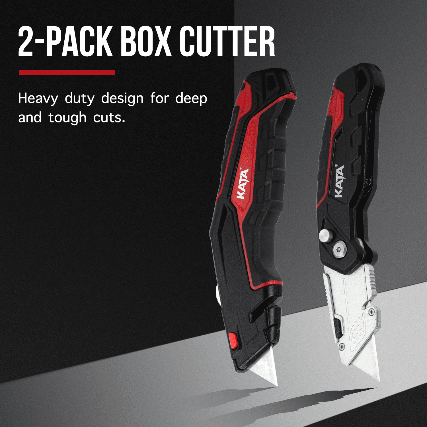 KATA 2-Pack Heavy Duty Utility Knife,Retractable and Folding Box Cutter  Knife for Cartons, Cardboard and Boxes, Extra 10pcs SK5 Blades Included 