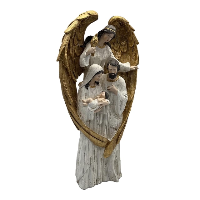 Figura de la Sagrada Familia con ángeles, centro de mesa, escultura de resina, figura navideña. L Oro