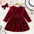 thumbnail image 5 of Fgnfyis Toddler Girls Long Sleeve Dresses with Bowknot Ruffles Velvet Dress for Christmas Party Holiday Attire Everyday Wear Comfort Fit Red 4-5 Years, 5 of 6