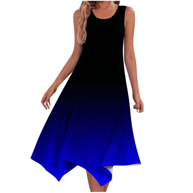 KIHOUT Robes d'Été pour Femmes 2024, Robe d'Été Décontractée pour Dames Sans Manches, Ourlet en Pointe, Robe Maxi Débardeur, Robe de Plage avec Poches Bleu Marine m