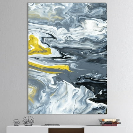 Yellow And Gray Canvas Wall Art DESIGN ART Designart 'Yellow, grey and White Marble Acrylic' Mid-Century Modern Premium Canvas Wall Art - Blue ()